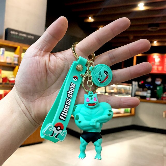 Pikachu Psyduck Squirtle Bulbasaur Charizard Keychain Cartoon Muscle Bag Couple Doll Schoolbag Decoration Car Key Ring Pendant